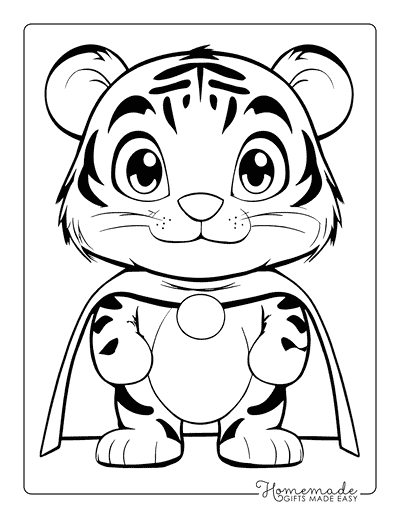 Tiger Coloring Pages Cute Tiger Cub Superhero