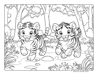 Tiger Coloring Pages Cute Tiger Cubs Playing in Forest