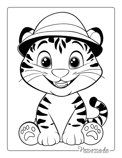 Tiger Coloring Pages Cute Tiger Wearing Safari Hat