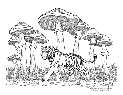 Tiger Coloring Pages Realistic Tiger in Mushroom World