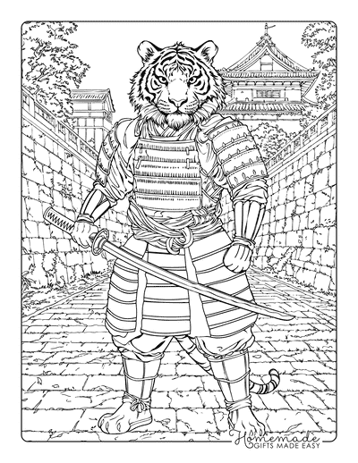 Tiger Coloring Pages Realistic Tiger Samurai