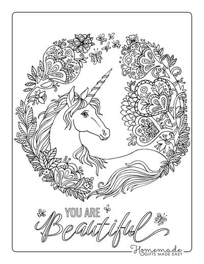 Unicorn Coloring Pages Adult Flower Border