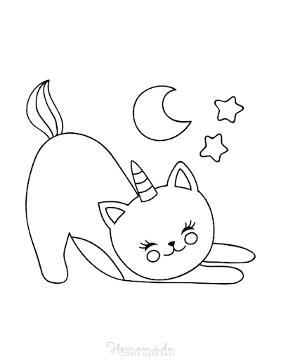 Unicorn Coloring Pages Cute Sleepy Caticorn