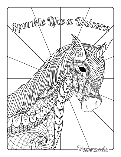 Unicorn Coloring Pages Intricate Patterned Unicorn Head