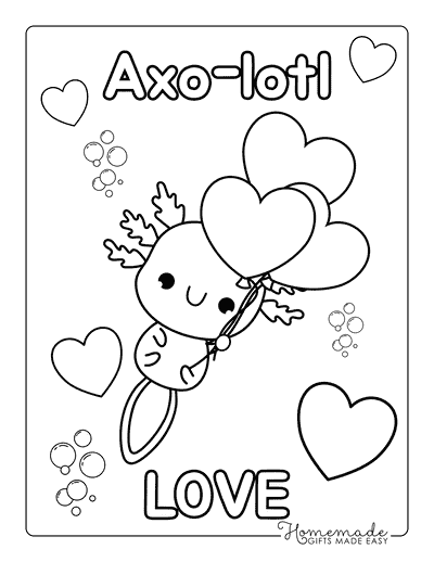Valentines Day Coloring Pages Cute Axolotl Valentines Pun