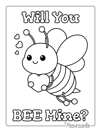 Valentines Day Coloring Pages Easy Cute Bee Holding Heart