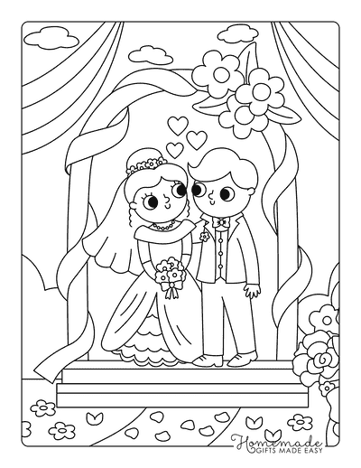 Wedding Coloring Pages Cute Wedding Couple at Altar for Kids