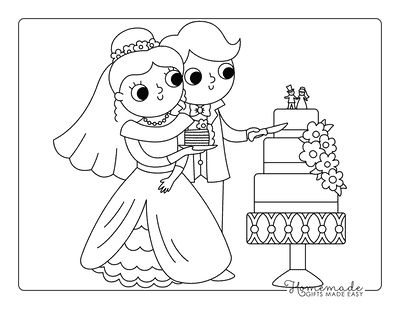 Wedding Coloring Pages Easy Cute Bride and Groom Cutting Cake