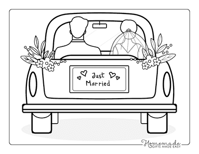 Wedding Coloring Pages Easy Cute Bride and Groom Driving Car