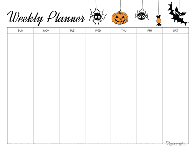Weekly Calendar Landscape Columns Halloween