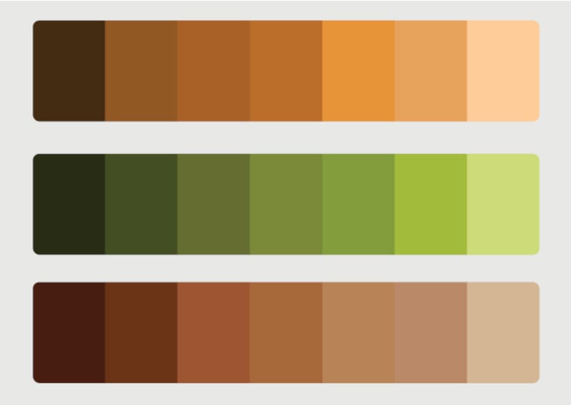what does orange and green make brown color swatches