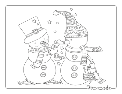 Winter Coloring Pages Cute Patterned Snowman Friends