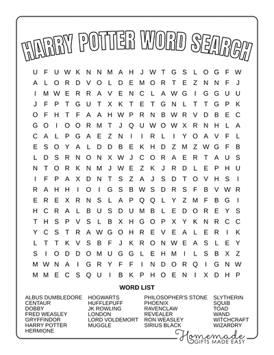 Free Printable Harry Potter Crossword Puzzle