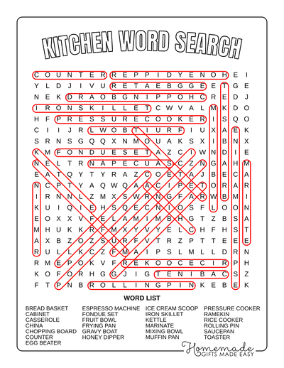 kitchen search word search answers