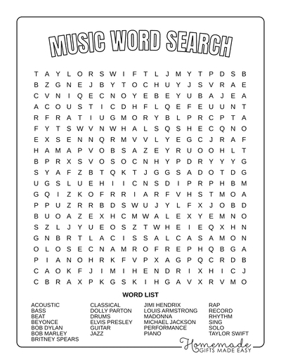 music word search puzzles printable