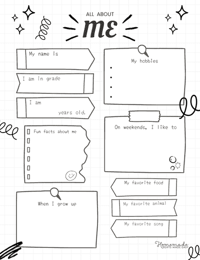 All About Me Black and White Doodle Sketchbook Elementary