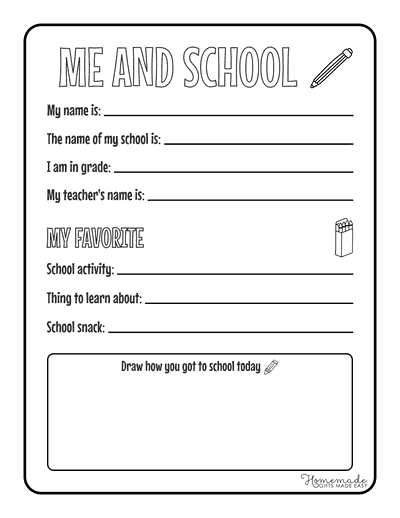 All About Me Black and White School Questions