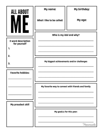 All About Me Simple Boxed Grid Adults