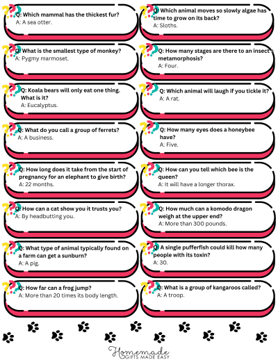 Animal Trivia Game Moderate Questions Page1