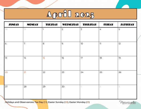 April Calendar 2025 Cute Round Patterned