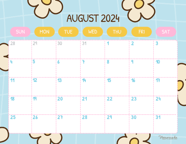 August 2024 Calendars Cute and Flowery