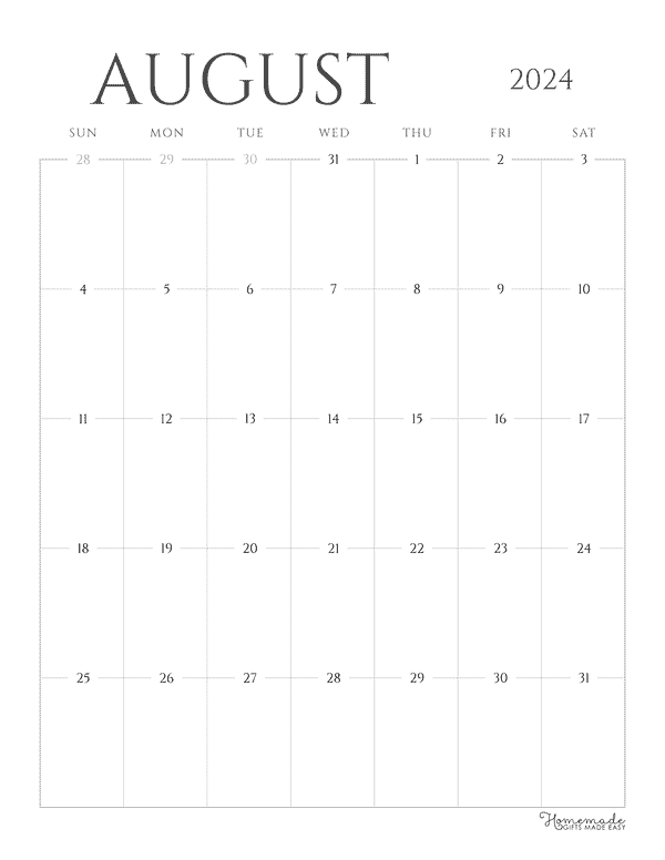 August 2024 Calendars Grayscale Minimalist Portrait