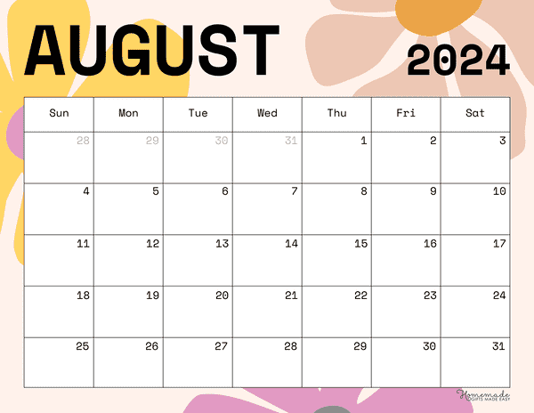 August 2024 Calendars Retro Floral Cream