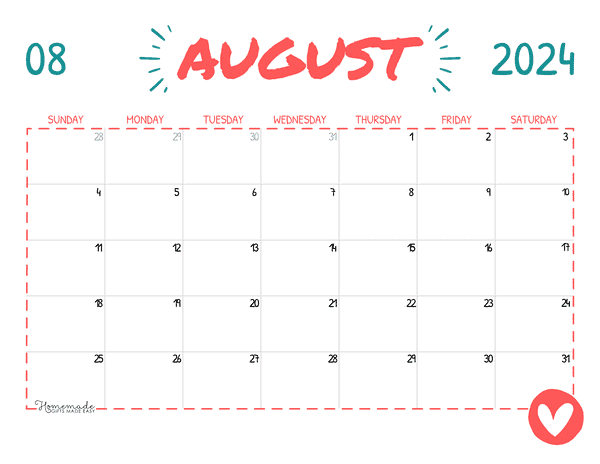 August 2024 Calendars Simple Playful