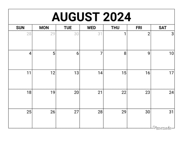august Calendar 2024 Printable Blank