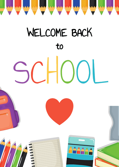 Back to School Cards Colorful School Supplies Border