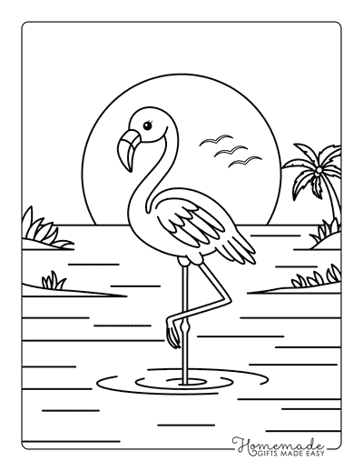 Beach Coloring Pages Cute Easy Flamingo Beach Sunset for Kids