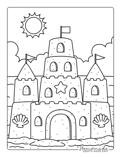 Beach Coloring Pages Cute Easy Sandcastle for Kids