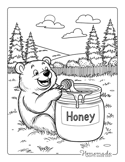 Bear Coloring Pages Cute Bear Eating Honey