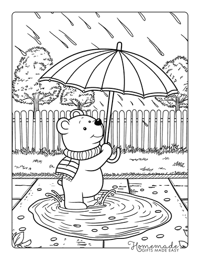 Bear Coloring Pages Cute Bear Splashing in Puddle