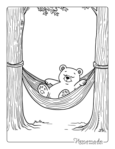 Bear Coloring Pages Cute Easy Bear in Hammock