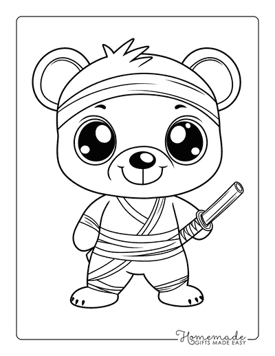 Bear Coloring Pages Cute Ninja Bear