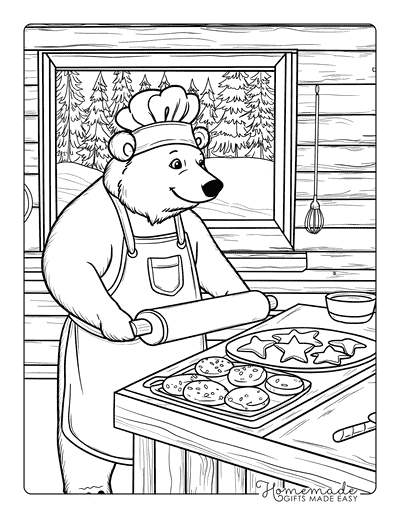 Bear Coloring Pages Cute Polar Bear Baking in Cabin