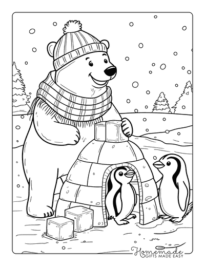 Bear Coloring Pages Cute Polar Bear Building Igloo