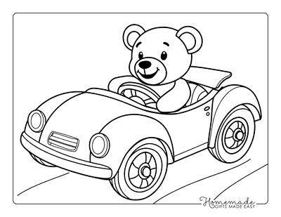 Bear Coloring Pages Cute Teddy Bear Driving Car