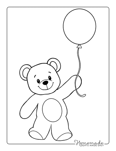 Bear Coloring Pages Cute Teddy Bear Holding Balloon