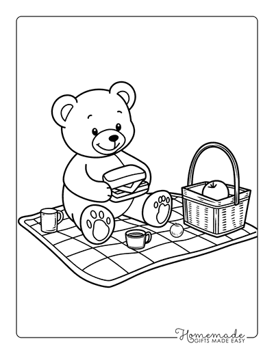 Bear Coloring Pages Cute Teddy Bear Picnic