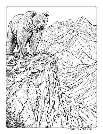 Bear Coloring Pages Realistic Brown Bear on Cliff