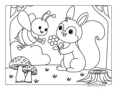 Bee Coloring Pages Cute Easy Bee and Squirrel Friends