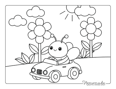 Bee Coloring Pages Cute Easy Bee Driving Car