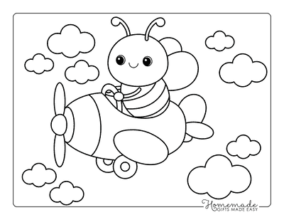 Bee Coloring Pages Cute Easy Bee Flying Plane