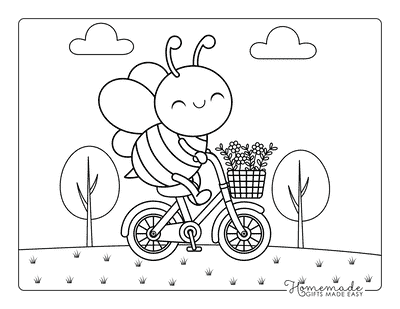 Bee Coloring Pages Cute Easy Bee Riding Bike