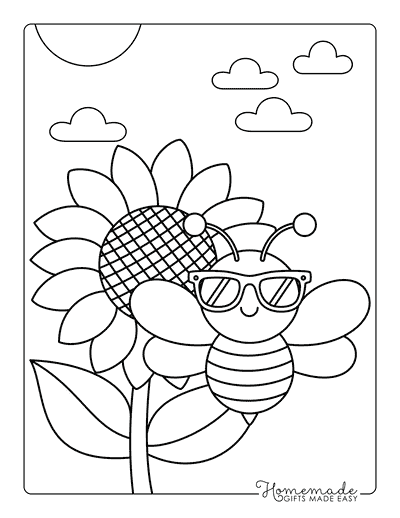 Bee Coloring Pages Cute Easy Cool Bee Wearing Sunglasses