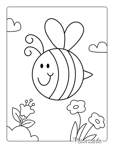 Bee Coloring Pages Cute Easy Round Bee Flying Around