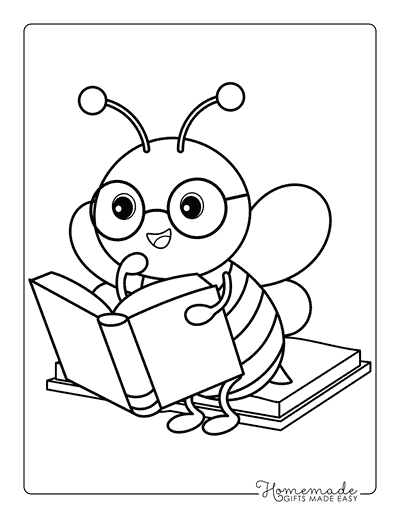 Bee Coloring Pages Cute Easy Studious Bee Reading Book