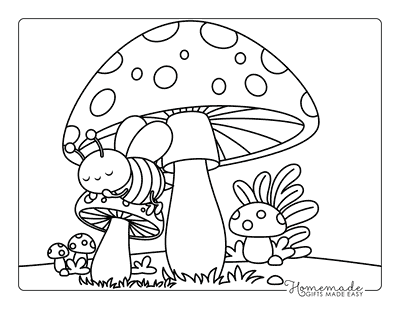 Bee Coloring Pages Easy Cute Bee Sleeping on Mushroom